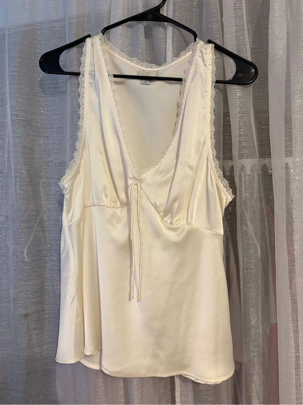 a new day Cream Satin Lace-Trim V-Neck Sleep Tank